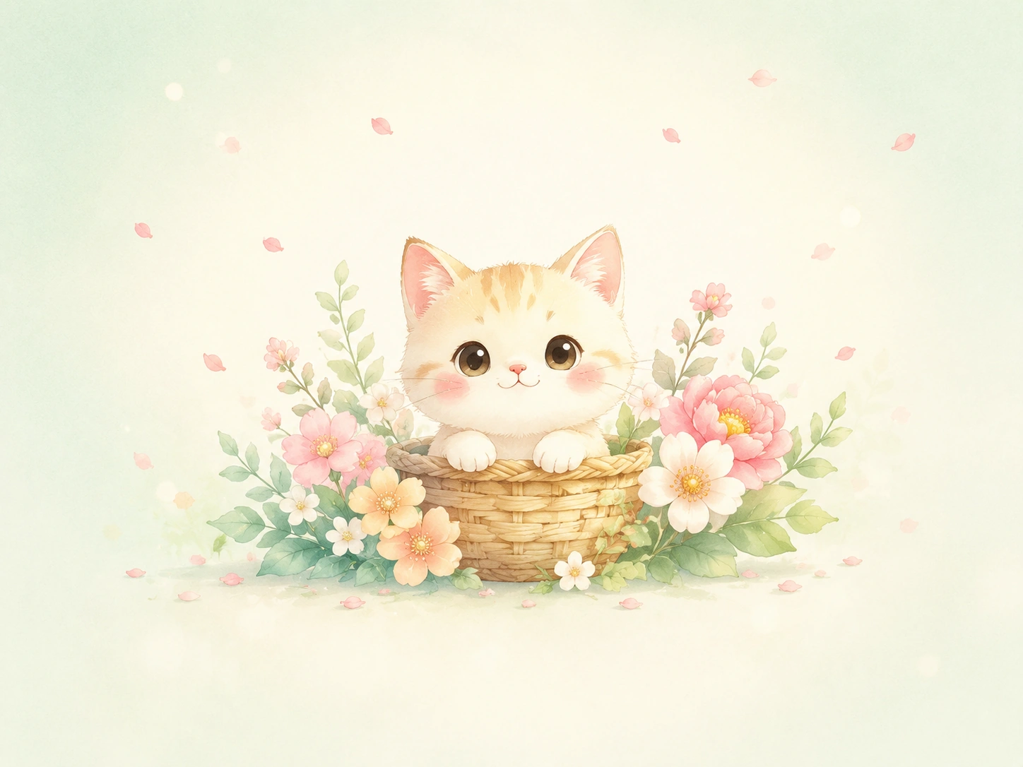 猫咪与花卉组成的花园插画